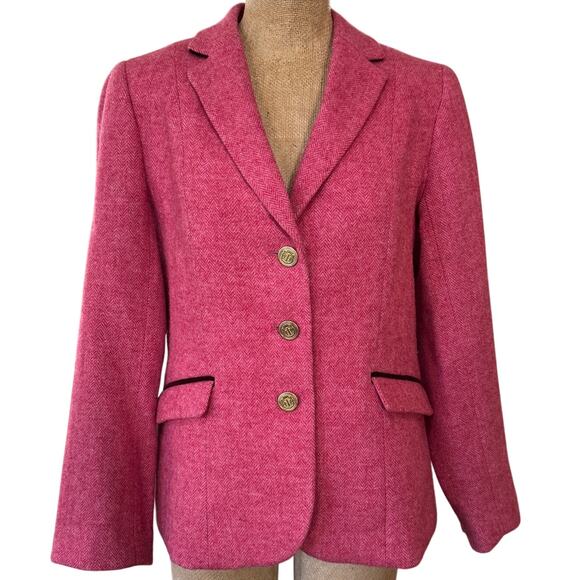Talbots Aberdeen Shetland Pink Gold Buttons Blazer Size 8 Wool Preppy EUC Office - Picture 2 of 16